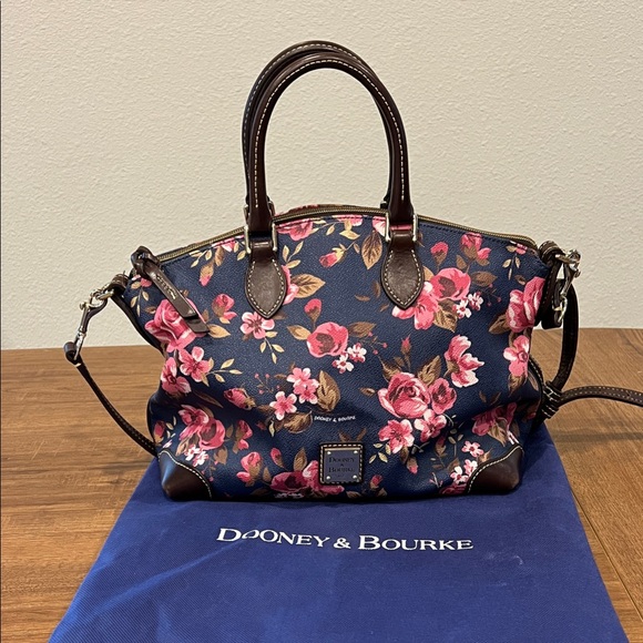 Dooney & Bourke Handbags - Dooney & Bourke Navy and Pink Floral Satchel